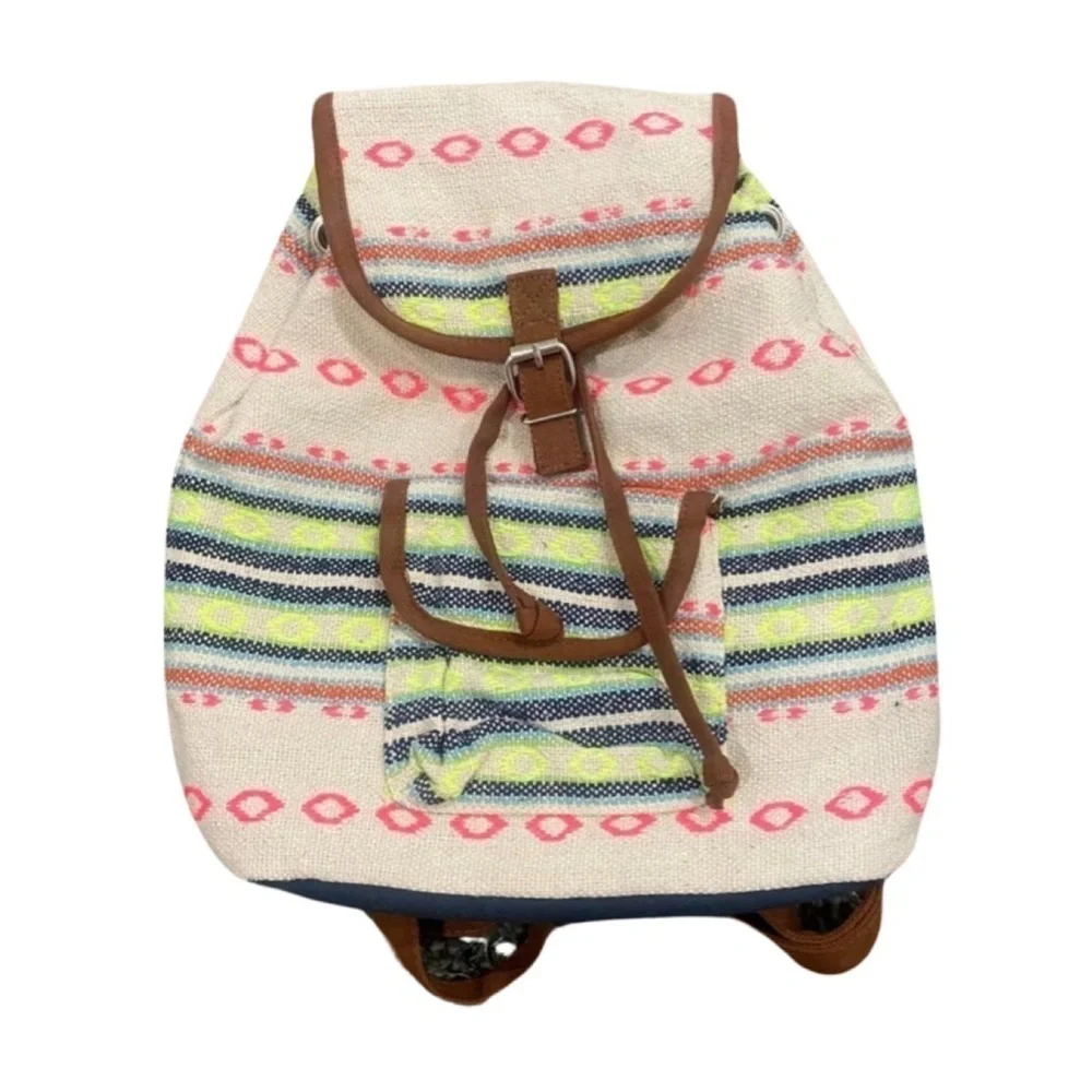 Small Tribal Patterned Canvas Back Bag in Cream​​​​​​​​​